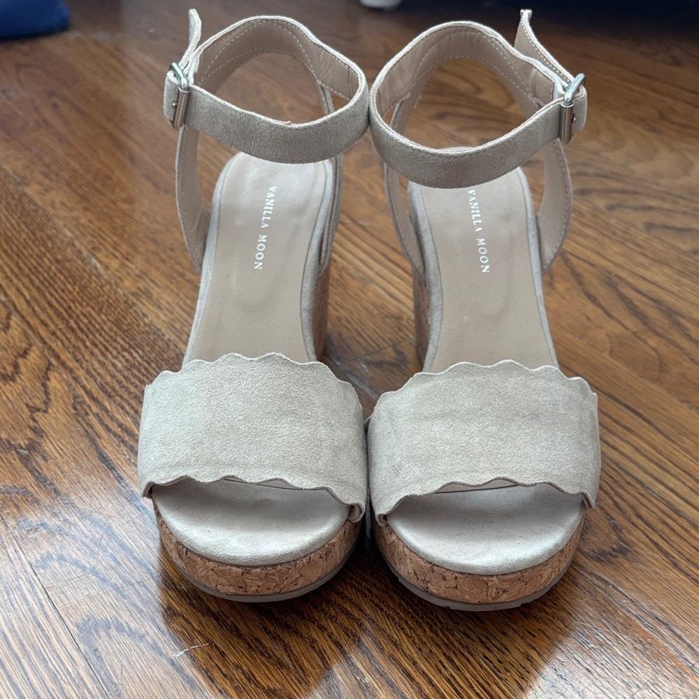Taupe Suede Wedge Sandals
